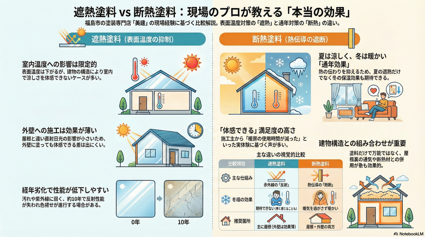 【福島市・伊達市】断熱塗料と遮熱塗料の違いとは？現場実体験から分かる本当の効果 🏠 03