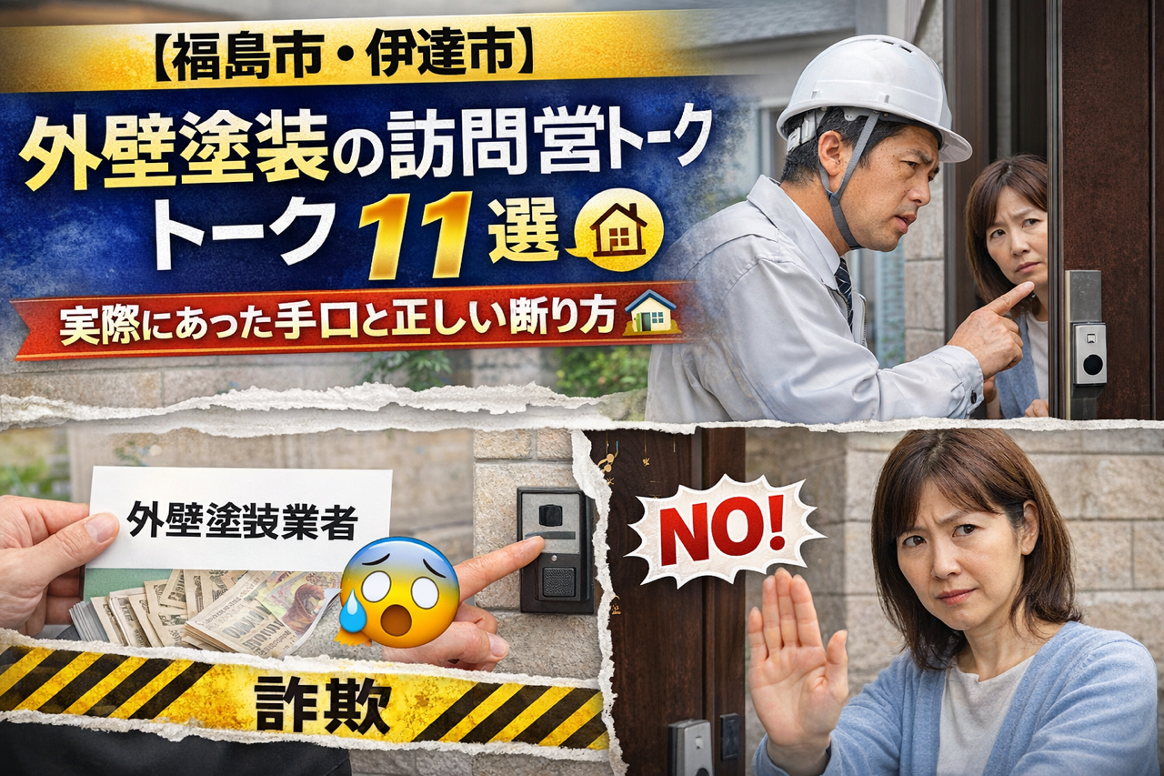 【福島市・伊達市】外壁塗装の訪問営業トーク11選｜実際にあった手口と正しい断り方 🏠