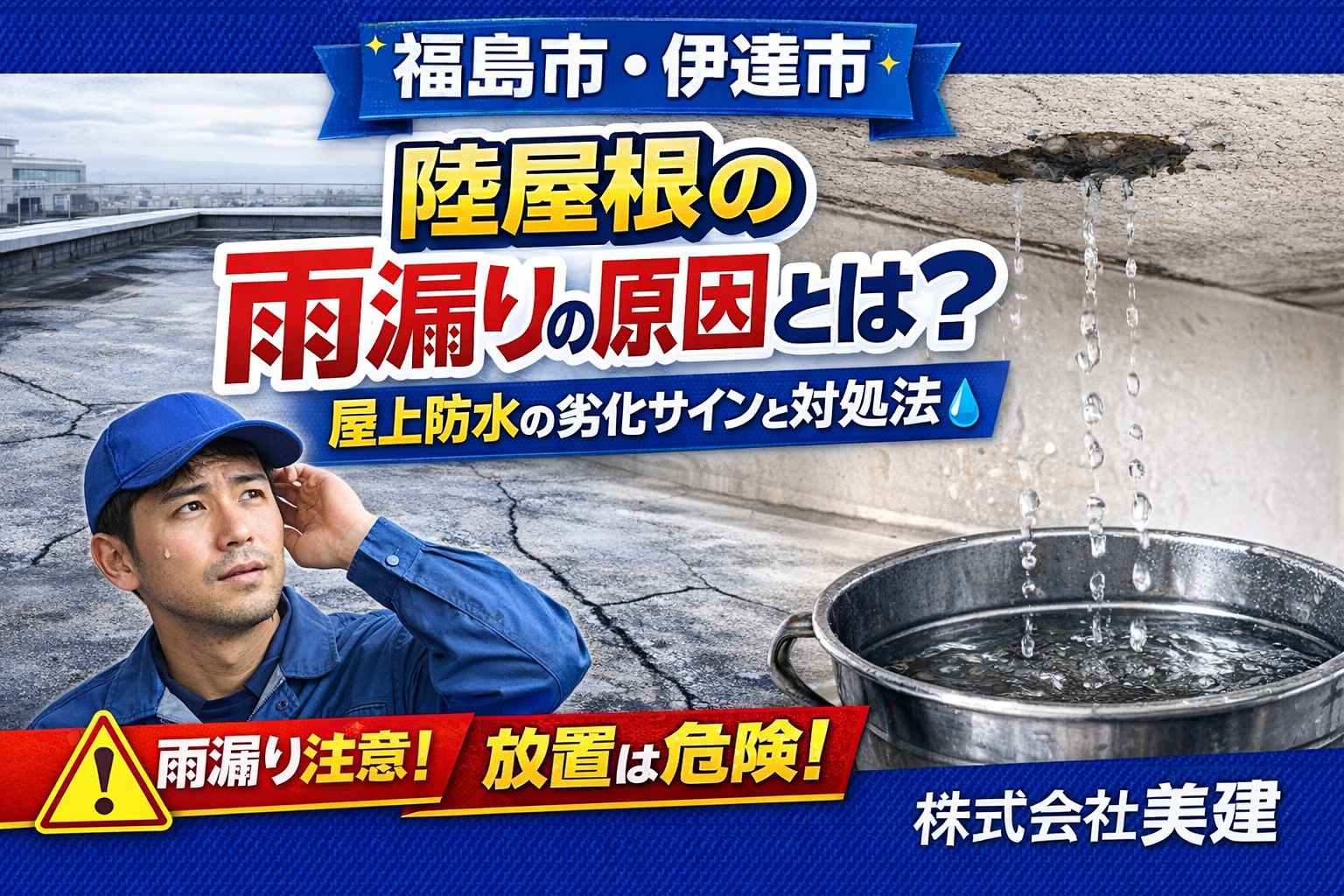 陸屋根の雨漏りの原因とは？屋上防水の劣化サインと対処方法を解説🏠【福島市・伊達市】