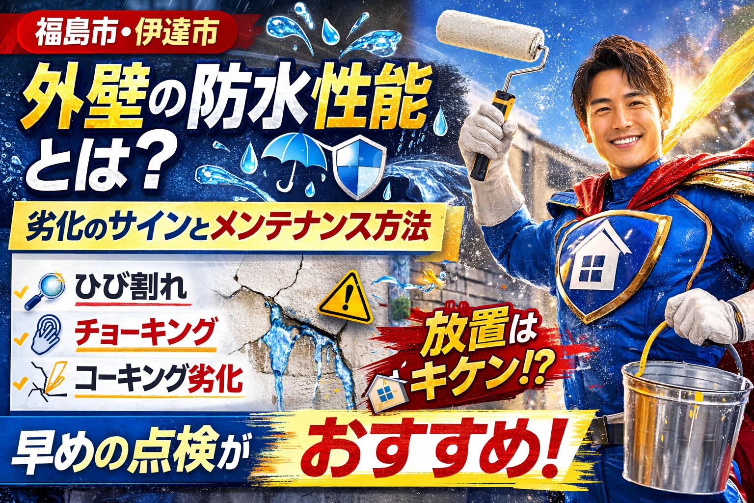 外壁の防水性能とは？劣化のサインとメンテナンス方法を解説🏠【福島市・伊達市】