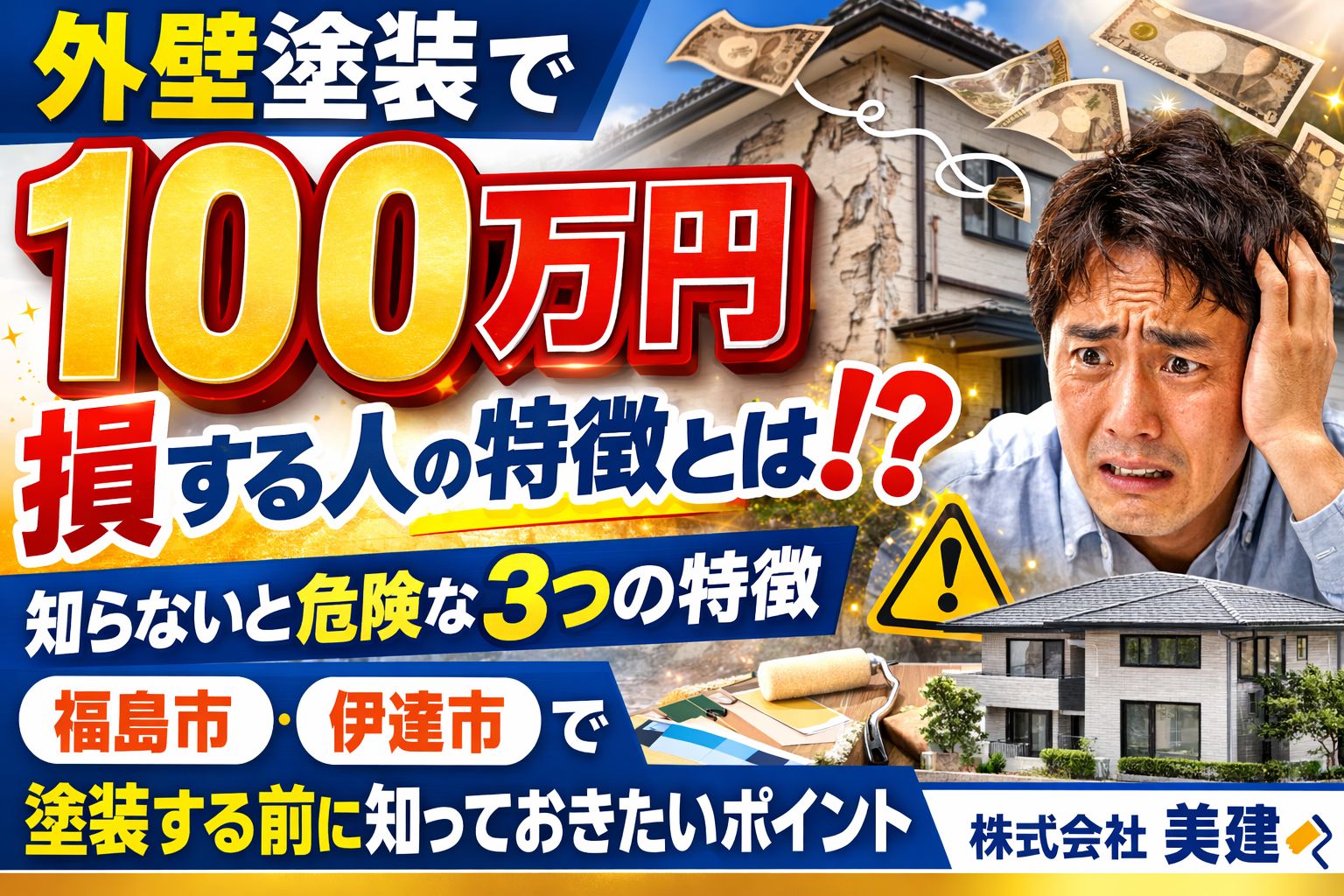 外壁塗装で100万円損する人の特徴とは？福島市で塗装する前に知っておきたいポイント🏠【福島市・伊達市】