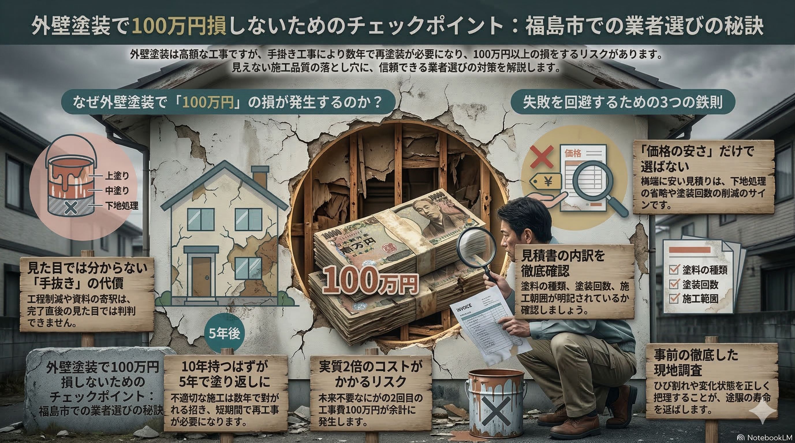 外壁塗装で100万円損する人の特徴とは？福島市で塗装する前に知っておきたいポイント🏠【福島市・伊達市】 02