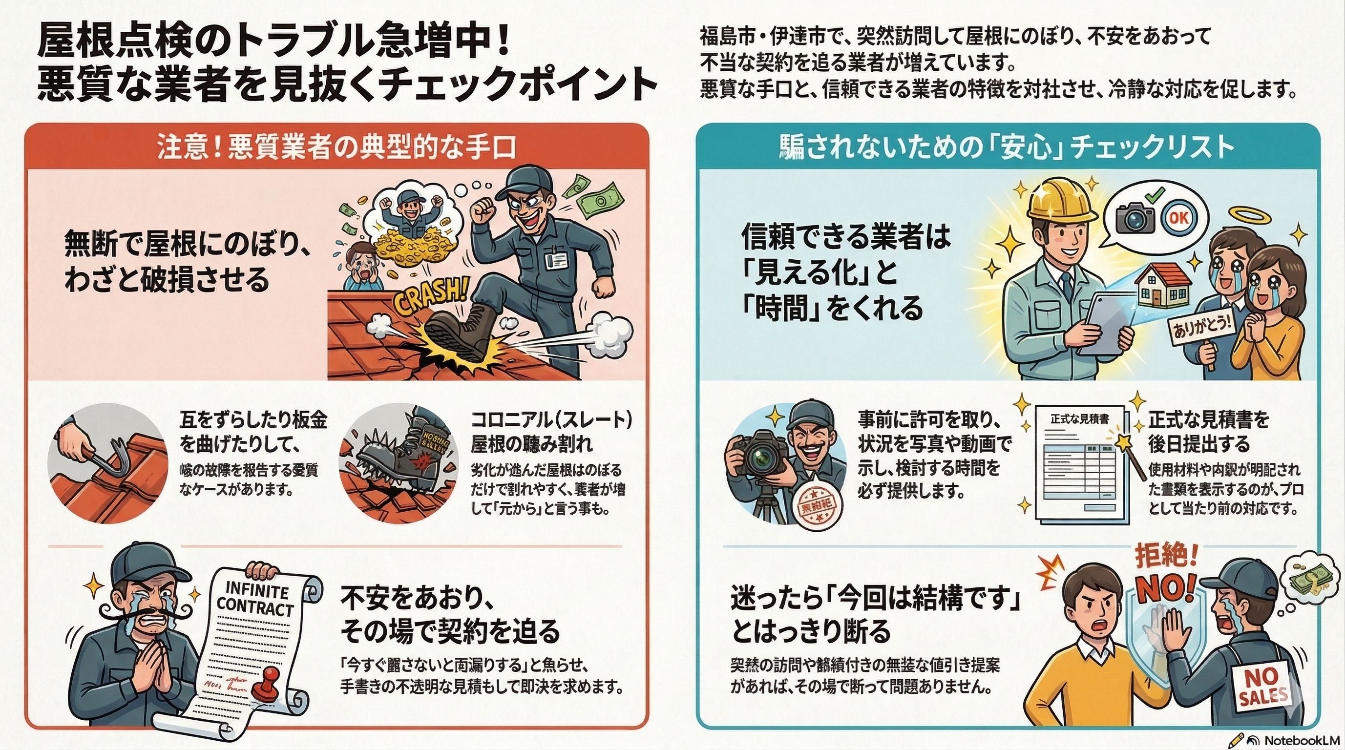 🚨【要注意】屋根にのぼる業者は危険?福島市・伊達市で増えているトラブルを解説 02
