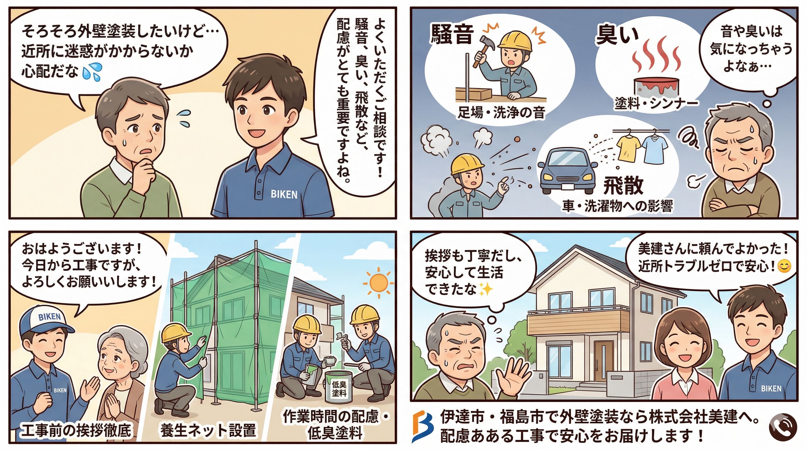 🏠 塗装工事中の近隣トラブル対策｜伊達市・福島市の株式会社美建 02