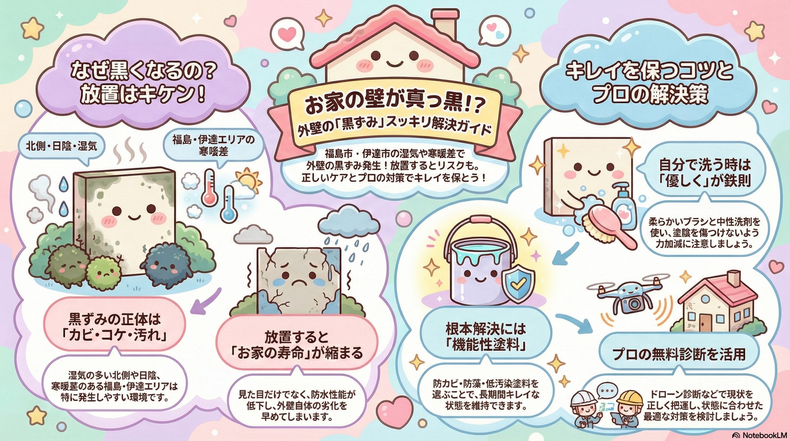 外壁の黒ずみ対策とは？原因・落とし方・再発防止まで徹底解説🏠【福島市・伊達市】 02