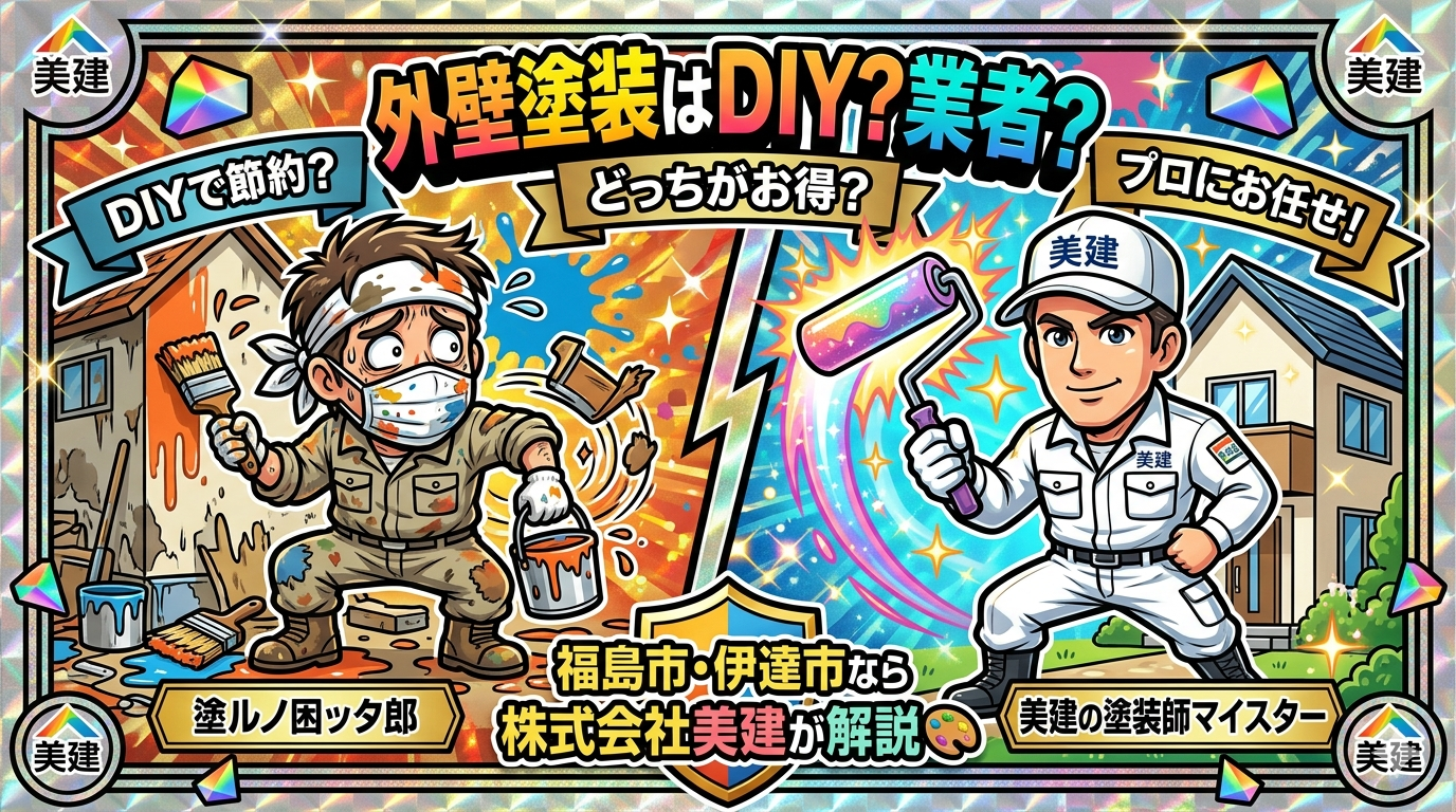  外壁塗装はDIY？業者？どっちがお得？福島市・伊達市なら株式会社美建が解説🎨