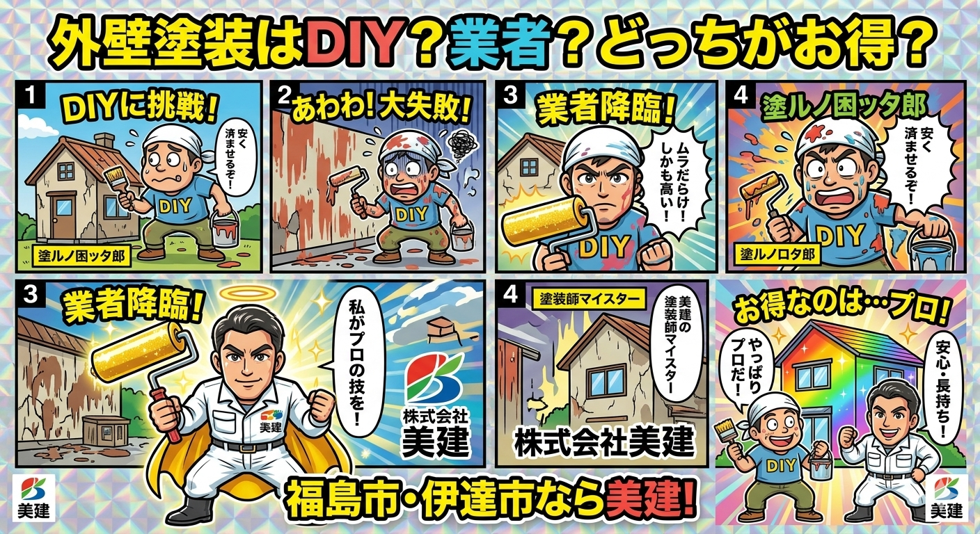 外壁塗装はDIY?業者?どっちがお得?福島市・伊達市なら株式会社美建が解説🎨 02