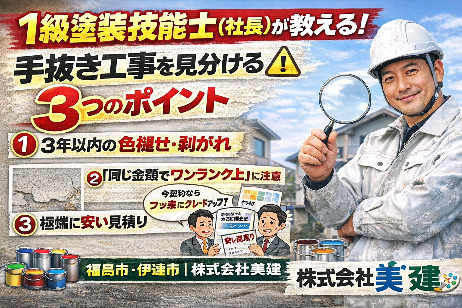 1級塗装技能士の社長が教える！手抜き工事を見分ける3つのポイント【福島市・伊達市｜株式会社美建】🎨