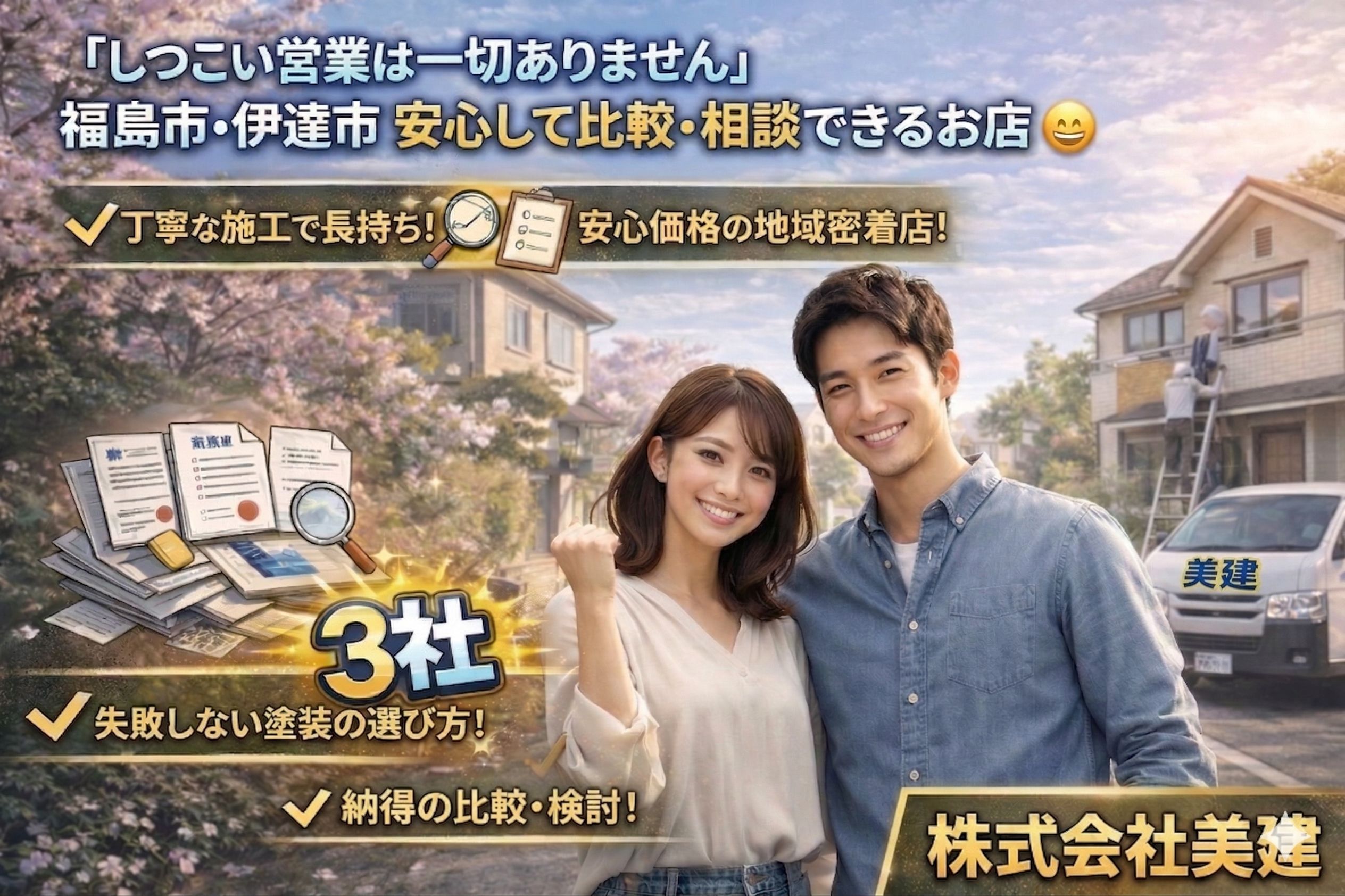 「無理な勧誘は一切しません」福島市・伊達市 安心して相見積もりを依頼できるお店｜株式会社美建😊