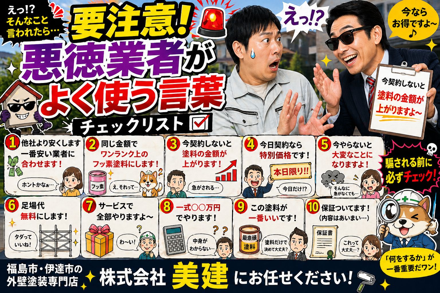 【要注意】悪徳業者がよく使う言葉チェックリスト｜福島市・伊達市 株式会社美建🚨