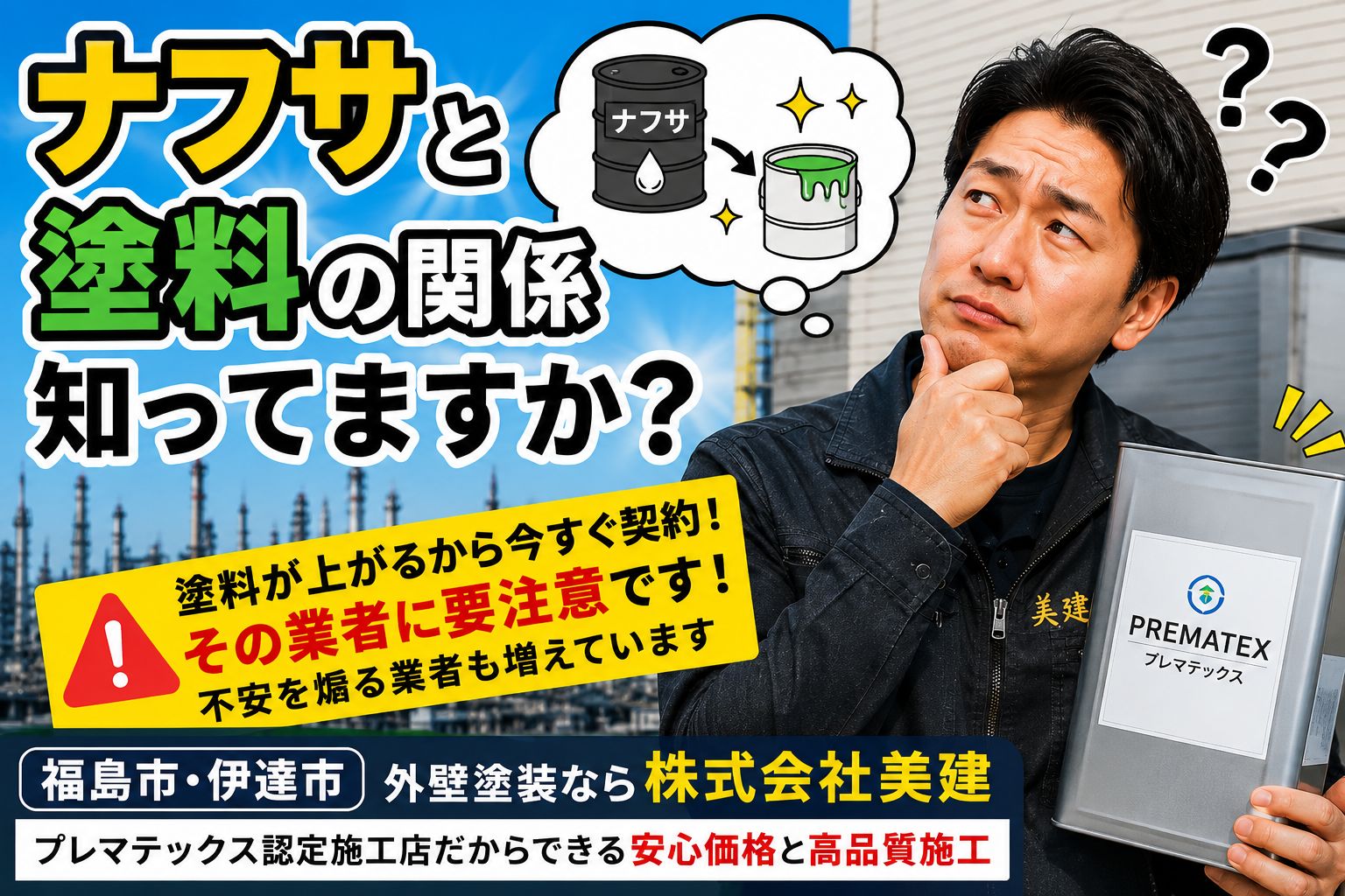 ナフサと塗料の関係とは？塗料価格や業界の現状について【福島市・伊達市の外壁塗装】株式会社美建🏠🎨