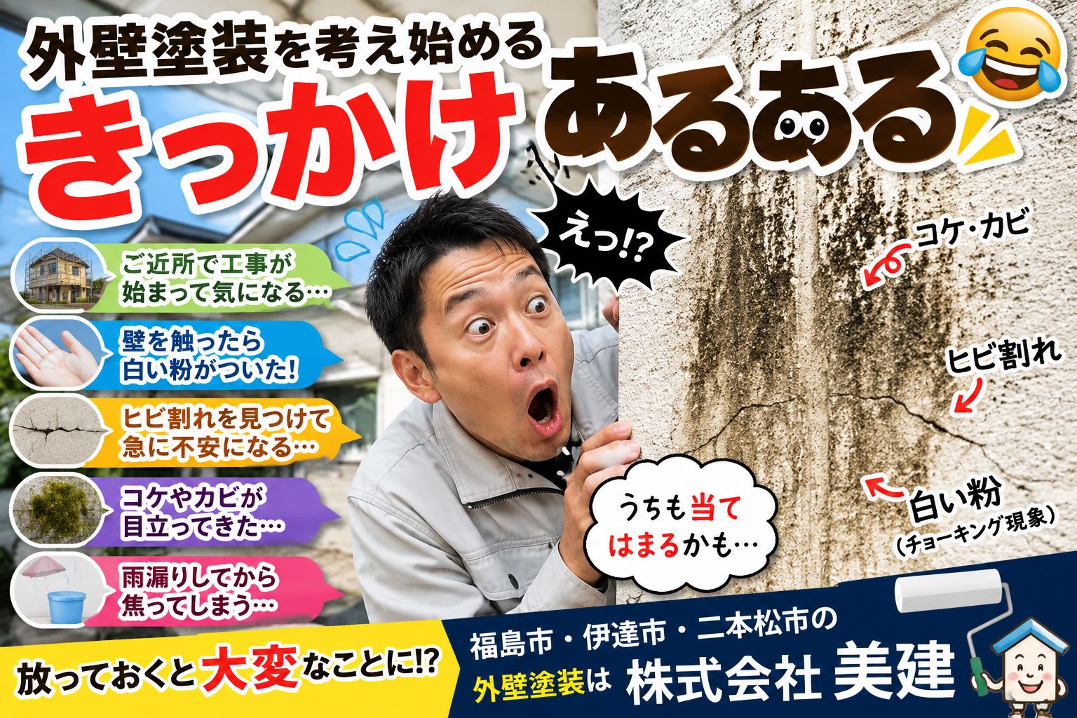🏠外壁塗装を考え始める“きっかけ”あるある😂【福島市・伊達市・二本松市｜株式会社美建】
