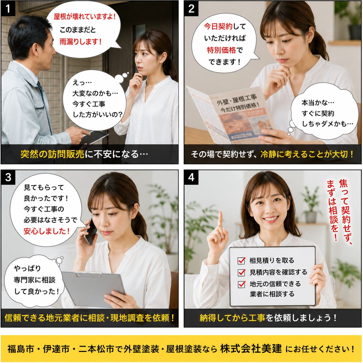 訪問販売で契約する前に読んでください⚠️|【福島市・伊達市・二本松市】外壁塗装・屋根塗装なら株式会社美建 02