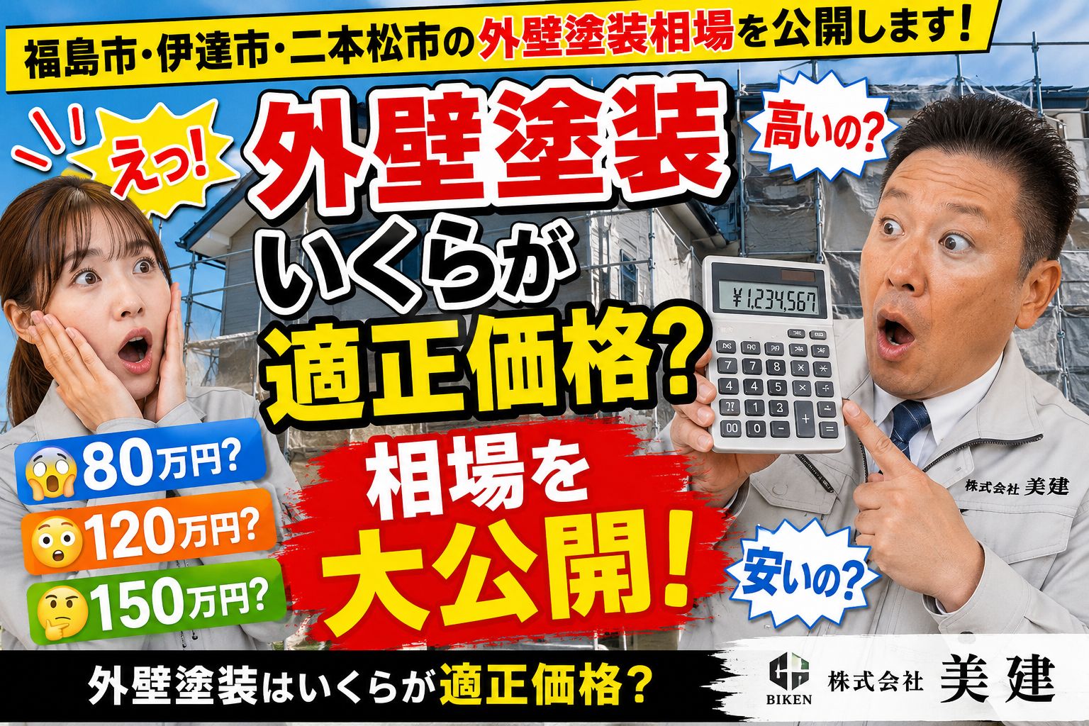 💰外壁塗装相場を公開します！外壁塗装はいくらが適正価格？🏠福島市・伊達市・二本松市・伊達郡【株式会社美建】