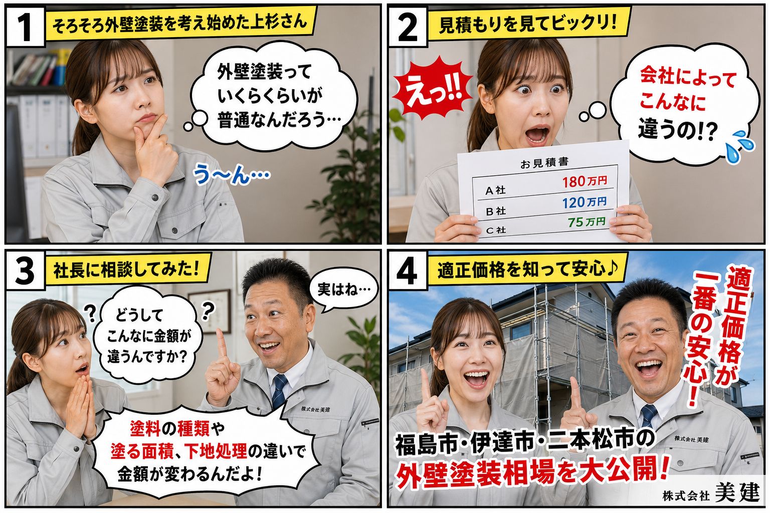 💰外壁塗装相場を公開します!外壁塗装はいくらが適正価格?🏠福島市・伊達市・二本松市・伊達郡【株式会社美建】 02