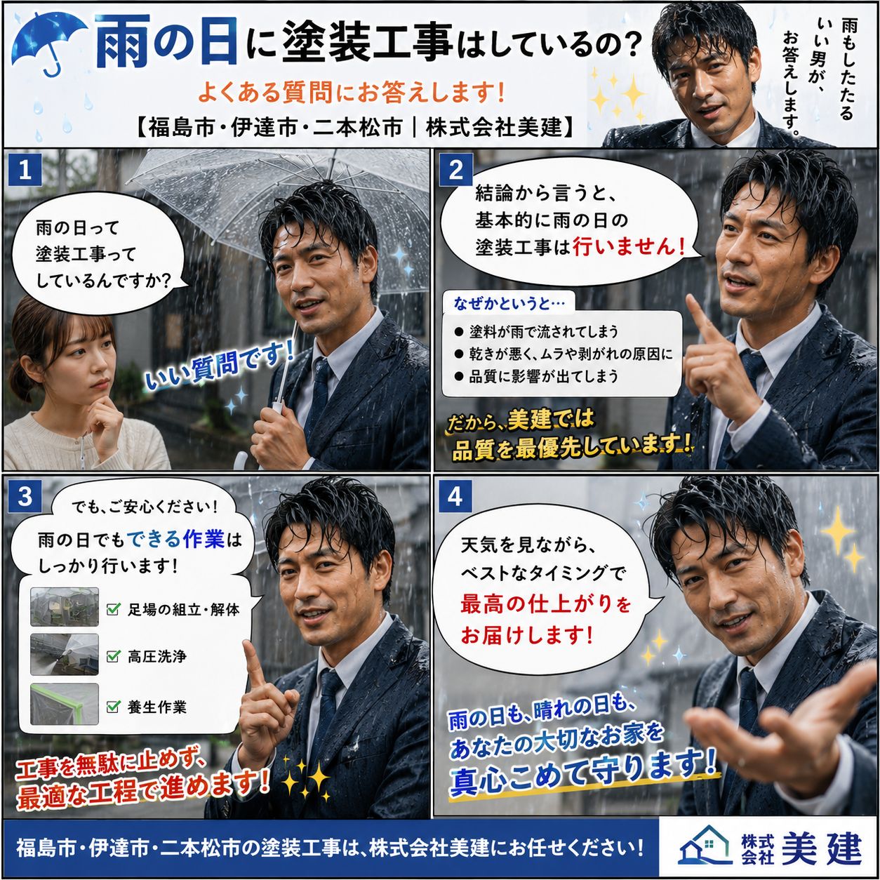 ☔雨の日に塗装工事はしているの？よくある質問にお答えします！【福島市・伊達市・二本松市｜株式会社美建】 02