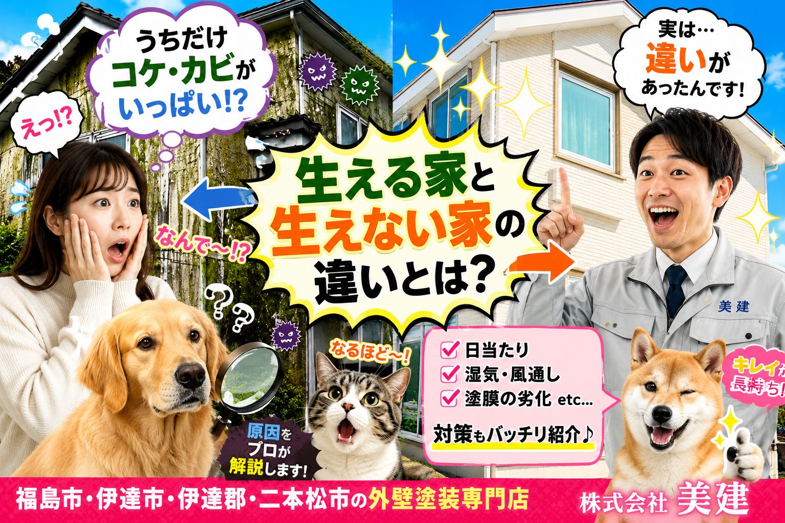 🌿🏠コケ・カビが生える家、生えない家の違いとは？プロがわかりやすく解説！【福島市・伊達市・伊達郡・二本松市｜株式会社美建】