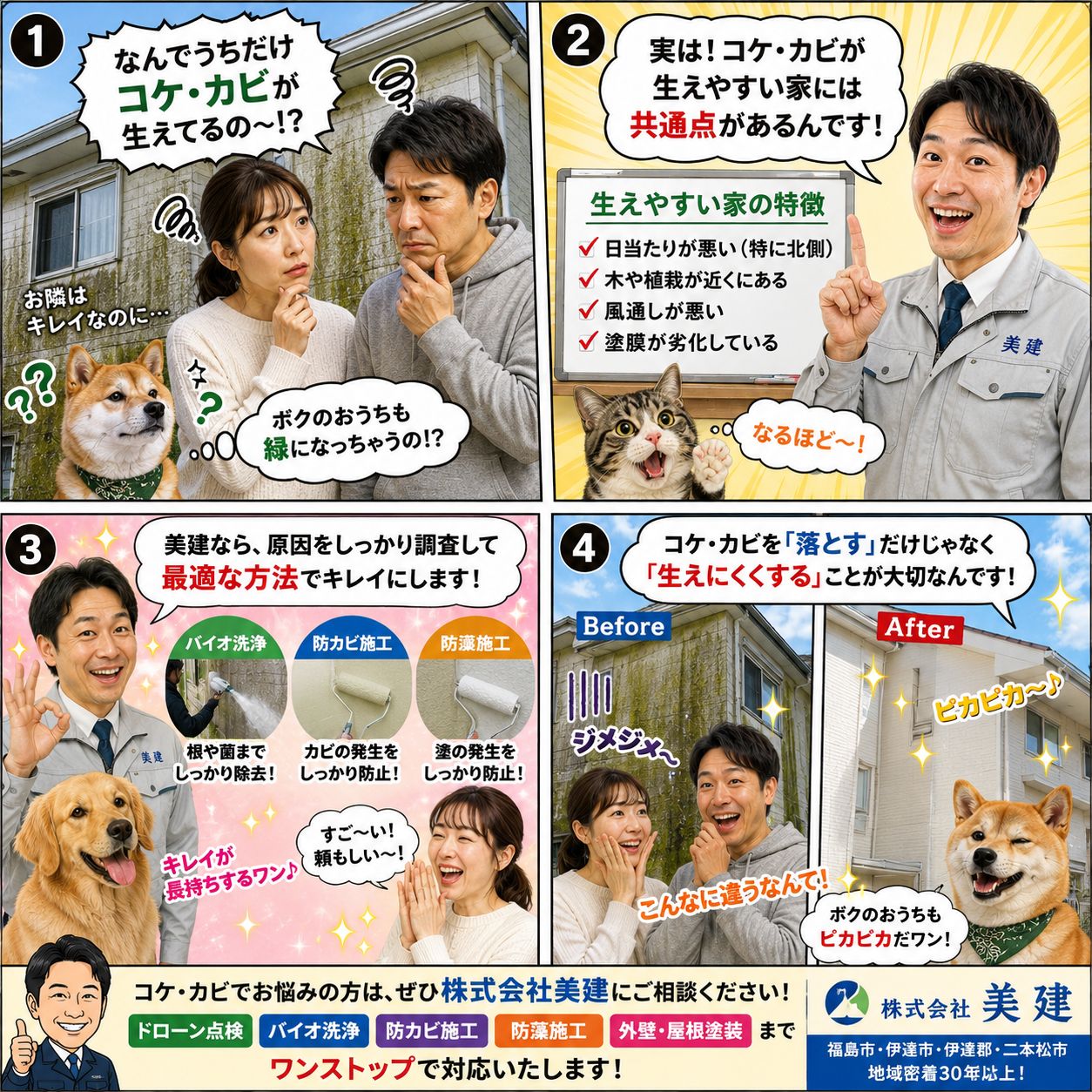 🌿🏠コケ・カビが生える家、生えない家の違いとは?プロがわかりやすく解説!【福島市・伊達市・伊達郡・二本松市|株式会社美建】 02