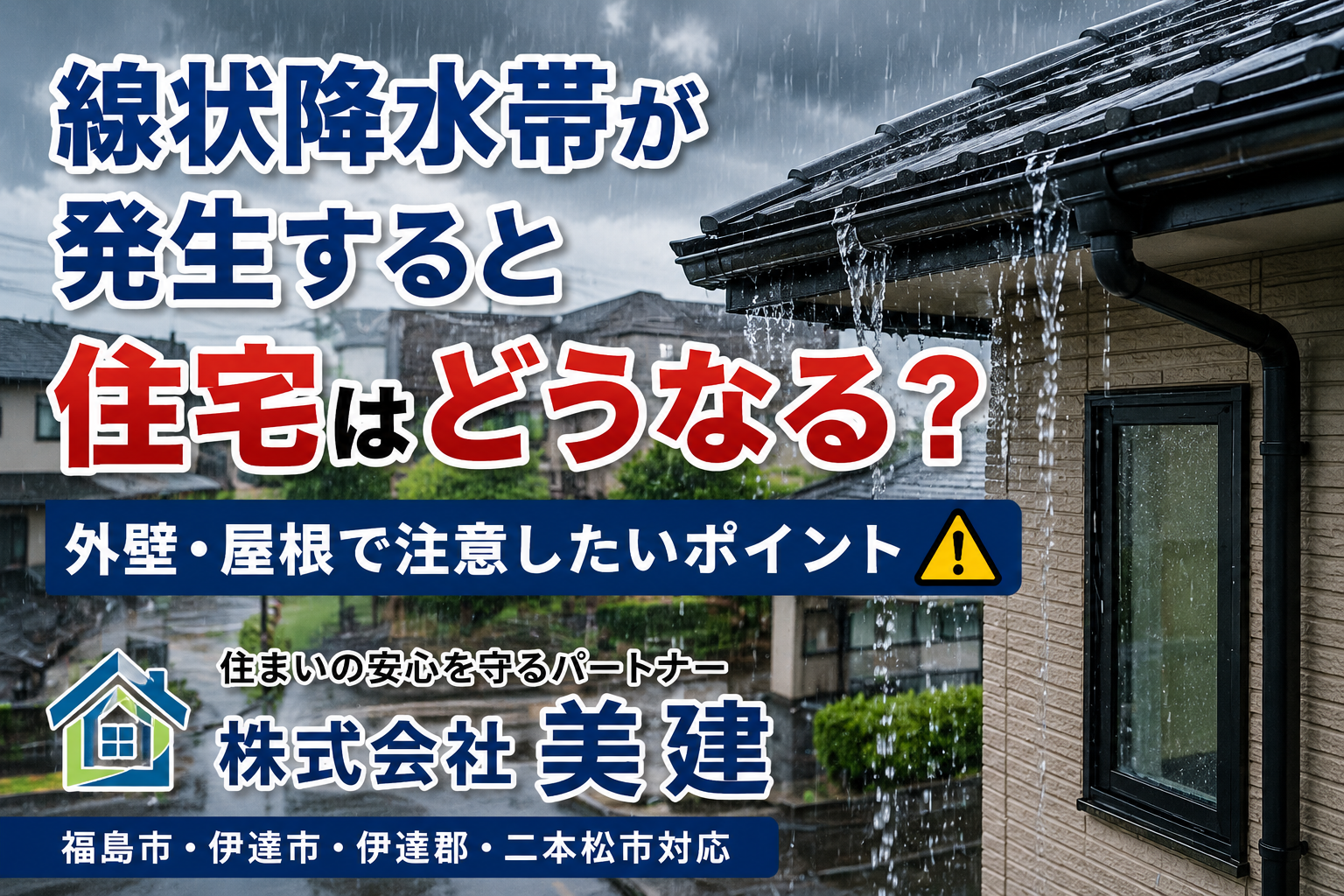 🌧️ 線状降水帯が発生すると住宅はどうなる？外壁・屋根で注意したいポイント【福島市・伊達市・伊達郡・二本松市｜株式会社美建】