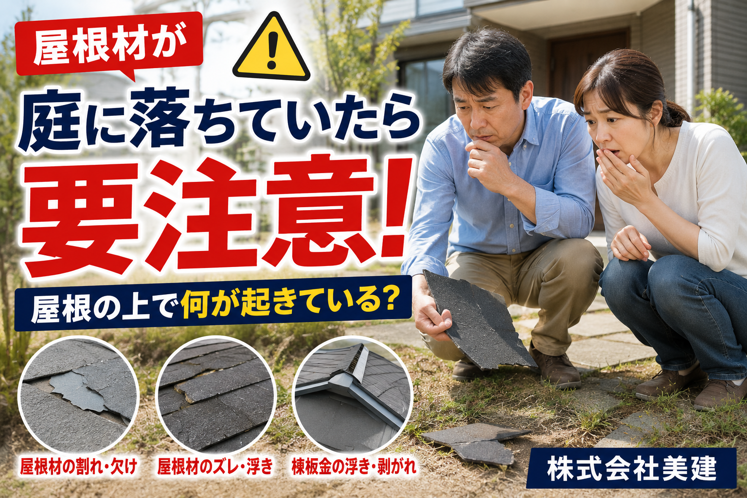 🏠 屋根材が庭に落ちていたら要注意！屋根の上で何が起きている？【福島市・伊達市・伊達郡・二本松市｜株式会社美建】