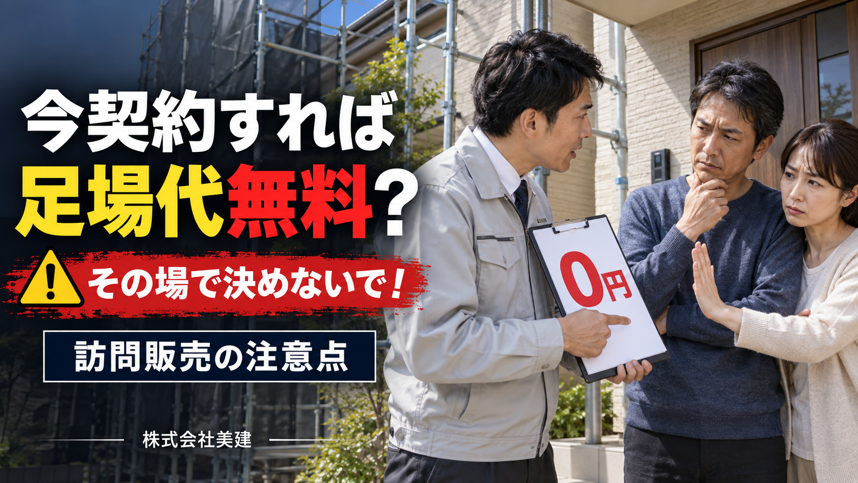 ⚠️「今契約すれば足場代無料」は本当？訪問販売の注意点を解説【福島市・伊達市・伊達郡・二本松市】