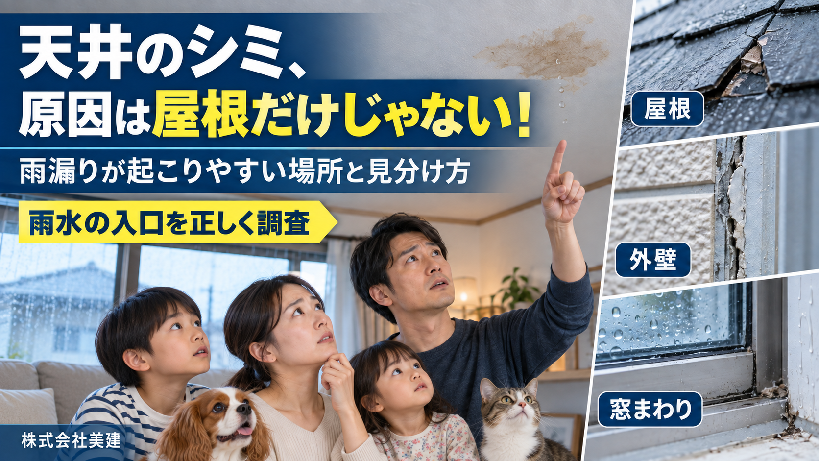 ☔天井のシミ、原因は屋根だけじゃない！雨漏りが起こりやすい場所と見分け方【福島市・伊達市・伊達郡・二本松市】