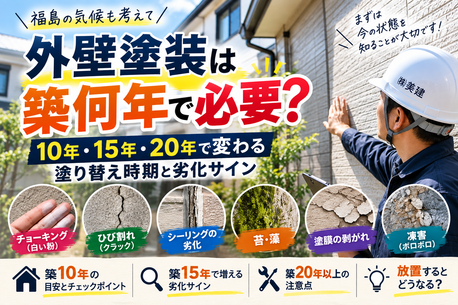 🏠外壁塗装は築何年で必要？10年・15年・20年で変わる塗り替え時期と劣化サイン【福島市・伊達市・伊達郡・二本松市】