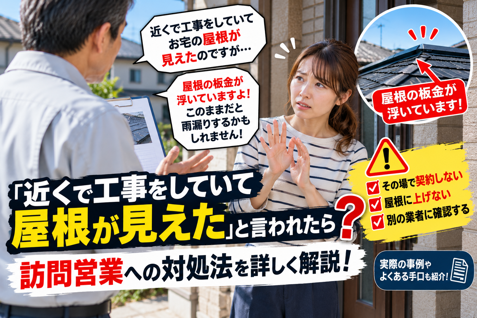 🚨「近くで工事していて屋根が見えた」と言われたら?突然の訪問営業・屋根点検への対処法【福島市・伊達市・伊達郡・二本松市】