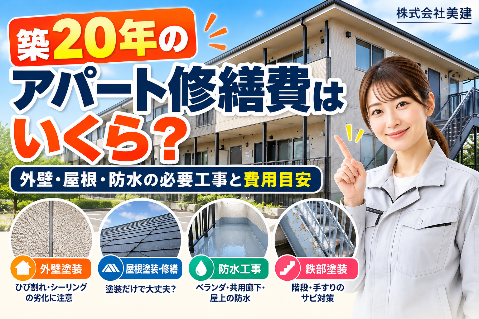🏠築20年のアパート修繕費はいくら?外壁・屋根・防水の必要工事と費用目安【福島市・伊達市・伊達郡・二本松市】