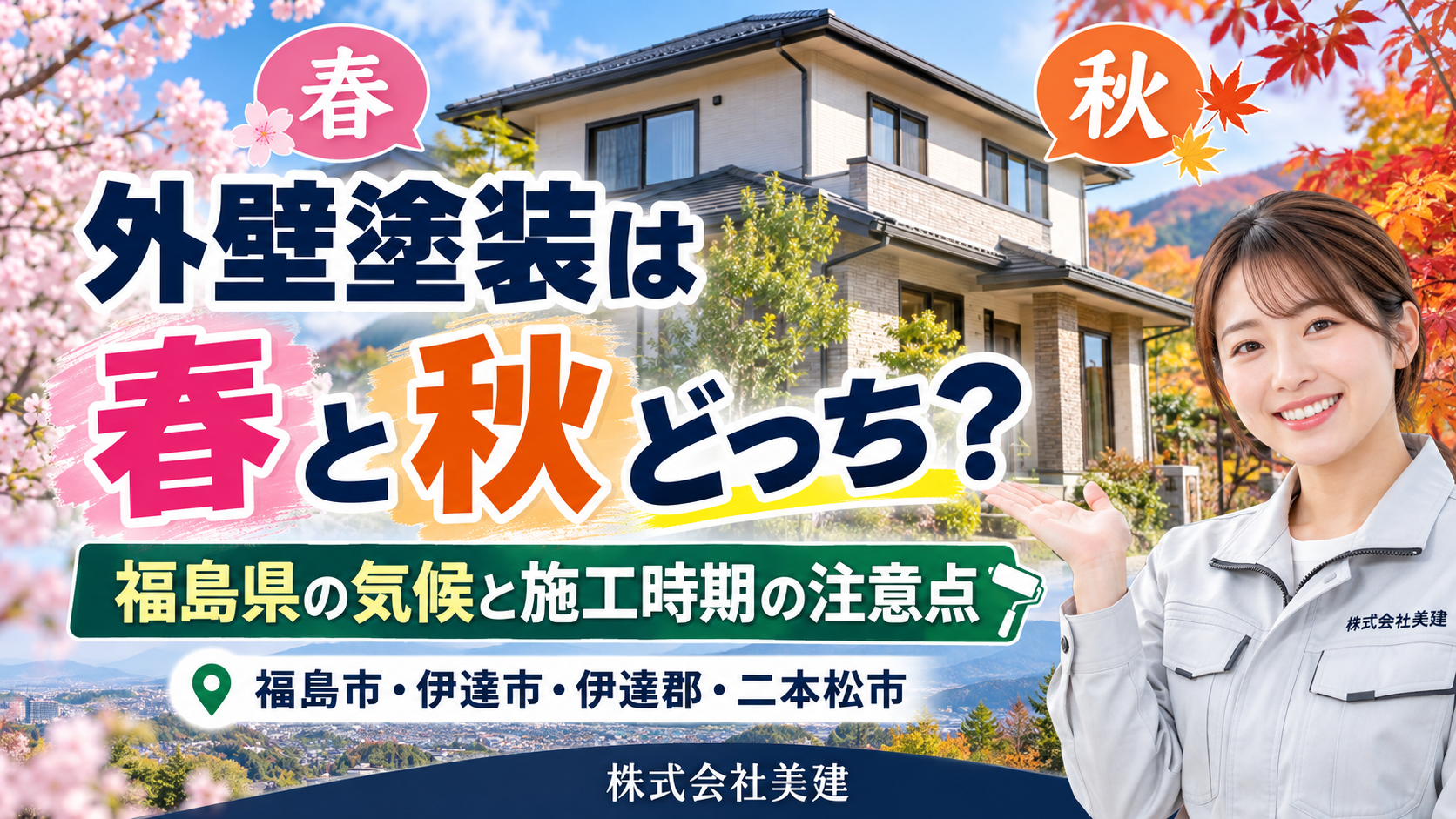🏠外壁塗装は春と秋のどちらがおすすめ？福島県の気候と施工時期の注意点【福島市・伊達市・伊達郡・二本松市】