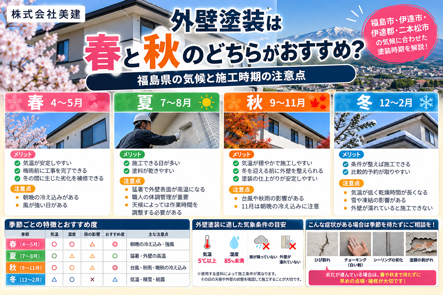 🏠外壁塗装は春と秋のどちらがおすすめ？福島県の気候と施工時期の注意点【福島市・伊達市・伊達郡・二本松市】 02