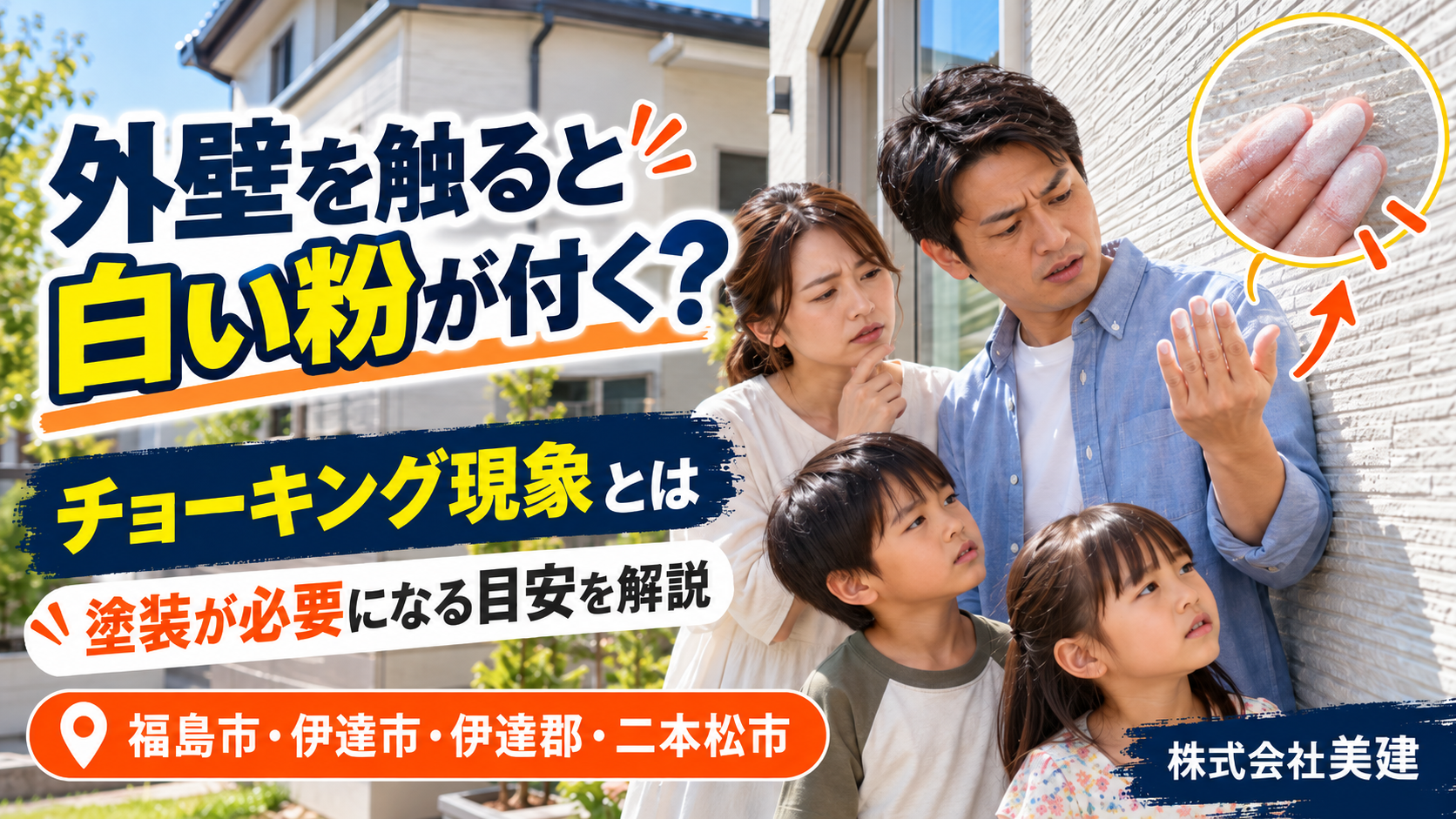 🏠【外壁を触ると白い粉が付く】チョーキング現象とは?塗装が必要になる目安を解説【福島市・伊達市・伊達郡・二本松市】